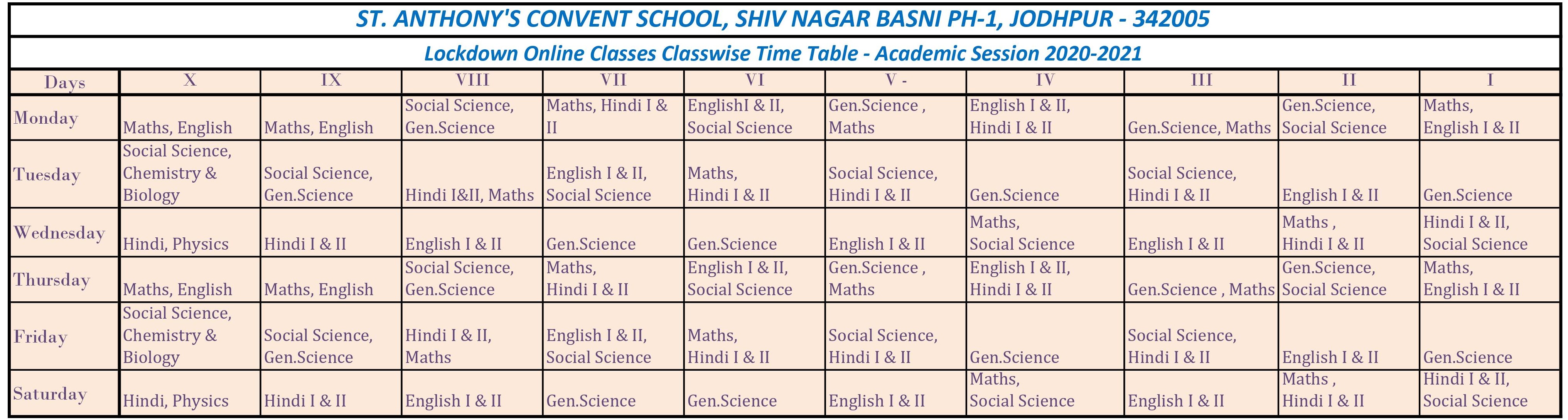 Timetable